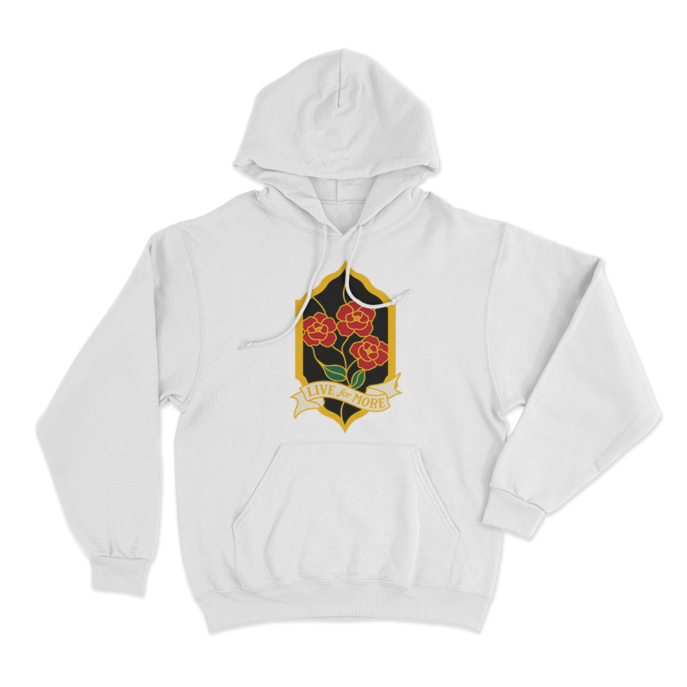Red Rising Live For More Crest Unisex Hoodie White Red Rising Live For More Crest Unisex Hoodie White